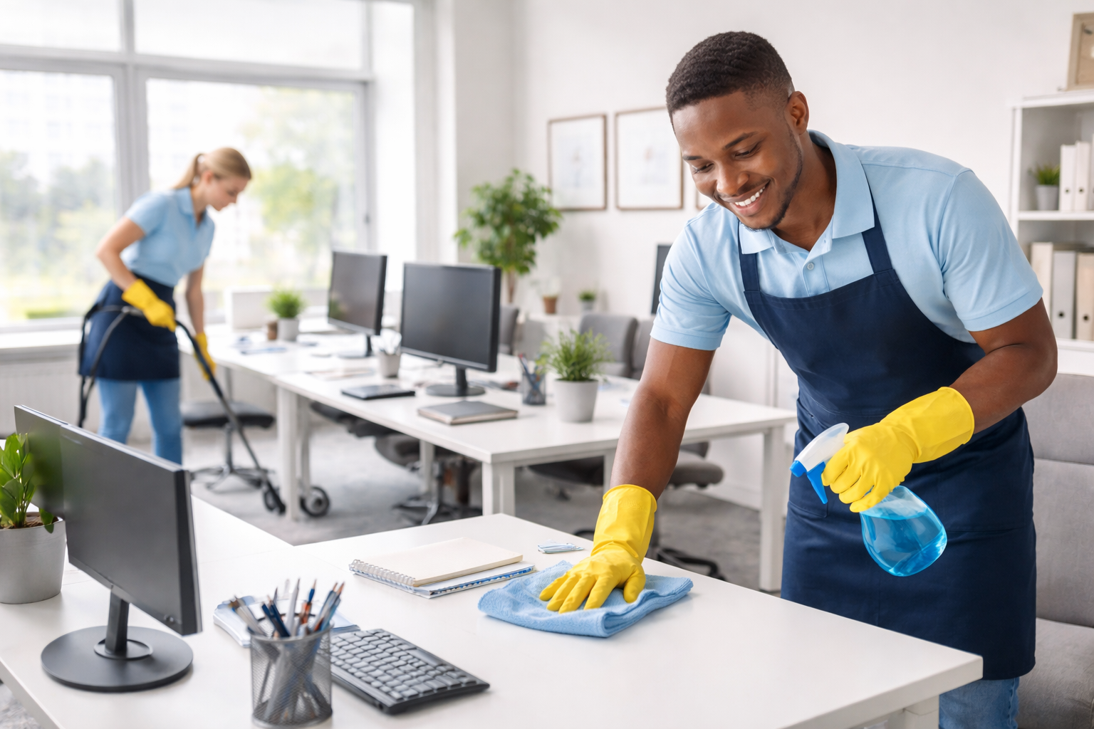 Commercial office cleaning in progress